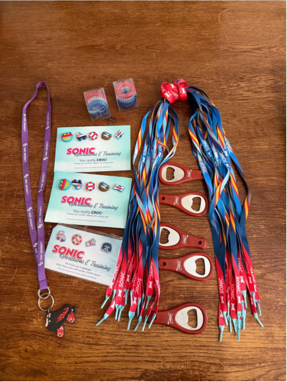Sonic Drive-In Employee Promotional Lot 16 Shoelaces 5 Bottle Openers Croc Charm